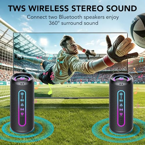 Bluetooth Speaker 5.4, 25W Powerful Portable Bluetooth Speaker with Powerful Bass, 24H Battery Life, RGB Light, TWS Stereo Wireless Speaker, IPX7 Waterproof, Speaker for Parties Travel, AUX/TF