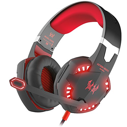 BENGOO Gaming Headset Comfortable 3.5mm Stereo Over-Ear Headphone Headband with LED Lighting for PC Computer Game with Noise Isolation & Volume Control - Red