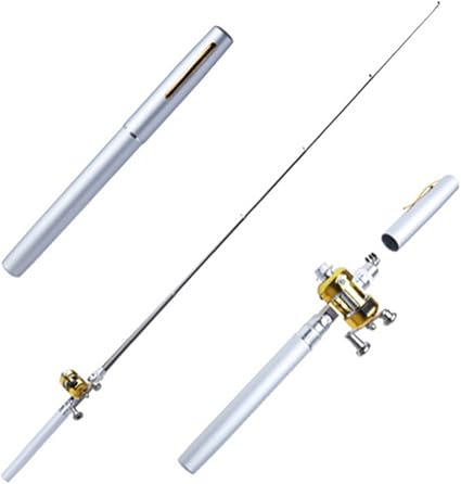 Amazon Xoya ペン型 携帯 釣り竿 小型 コンパクトロッド 釣竿 専用リール付 魚釣り キャンプ レジャー 銀色 パソコン 周辺機器 通販