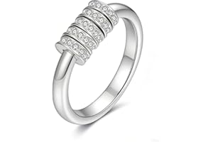 Sterling Silver Adjustable Anxiety Ring for Women, Fidget Ring with Cubic Zirconia, Stress Relief Jewelry