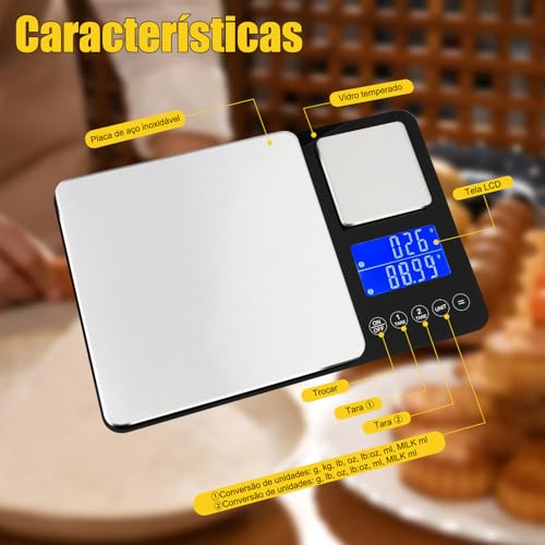 Balança de Cozinha, Balanca Digital de Cozinha Precisao com Leituras Claras, Balanca Comida com Bandeja Dupla, Balança de Cozinha Digital de Indução de Alta Sensibilidade