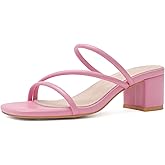 Shoe'N Tale Strappy Heels For Women Low Chunky Block Heel Heeled Sandals Square Open Toe Slip On Slides Mules