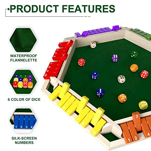 16 Players Shut The Box Dice Game, Wooden Board Table Math Game with 16 Dice, Classics Tabletop
