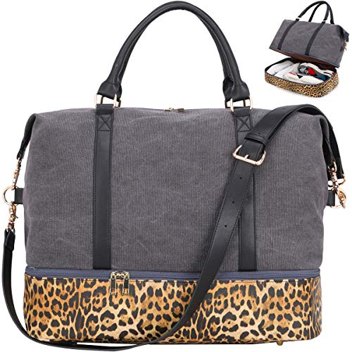 CAMTOP Leopard Travel Bag for Women, Canvas Weekender Bag Carry-on