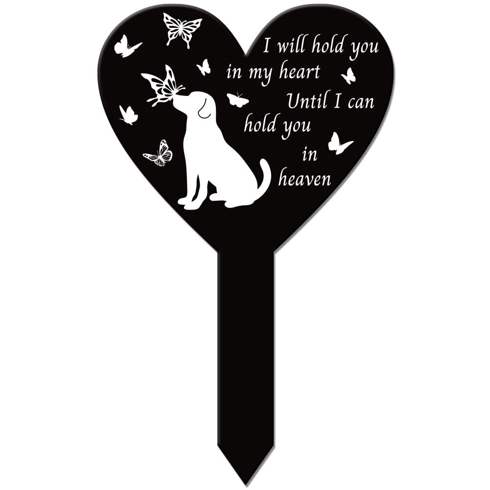 GLOBLELAND Heart Shaped Dog Butterfly Garden Stake Memorial Remembrance Plaque Stake for Cemetery Acrylic Grave Stake Waterproof Sympathy Garden Stake for Yard Grave Cemetery