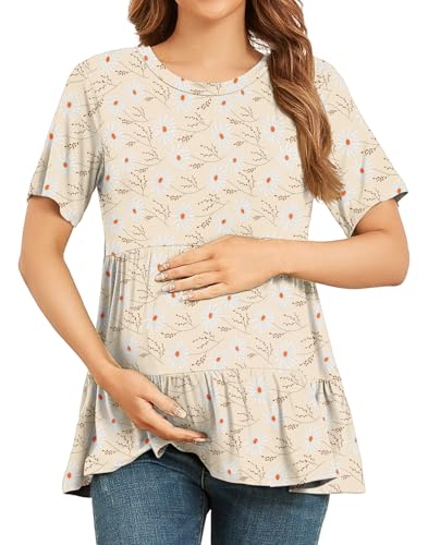 Xpenyo Women Maternity Tiered Summer T Shirt Tops Apricot White… at Amazon