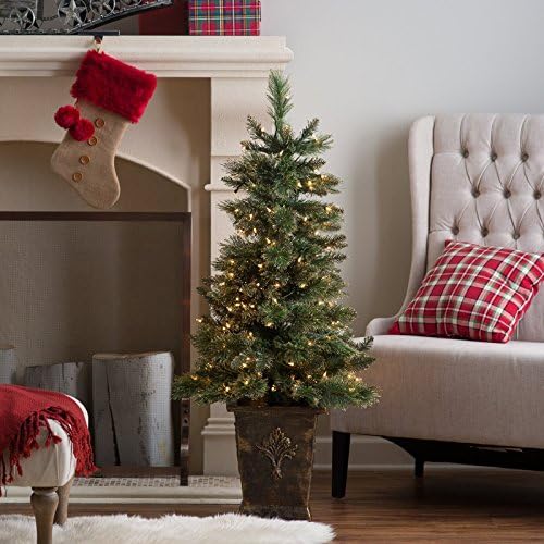 4.5 ft. Pre-lit Mixed Needle Gold Glitter Cashmere Pine Potted Christmas Tree by Sterling Tree Company