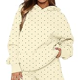 KIGRAD Women Polka Dot Graphic Oversized Fleece Y2k Hoodies Long Sleeve Hooded Sweatshirt Pullover Tops Fall Aesthetic