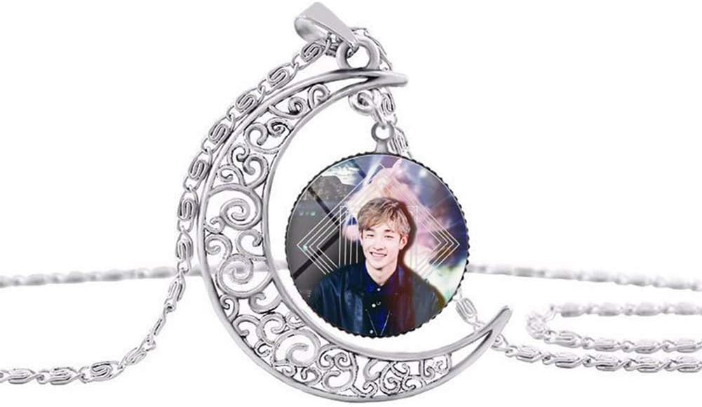 HuamaoJC KPOP Stray Kids Sweater Necklace Time Gem Half Moon Necklace Super Cute HD Picture Printing Pendant Necklace Boys Girls Hot Gifts for Fans Christmas Valentine's Day