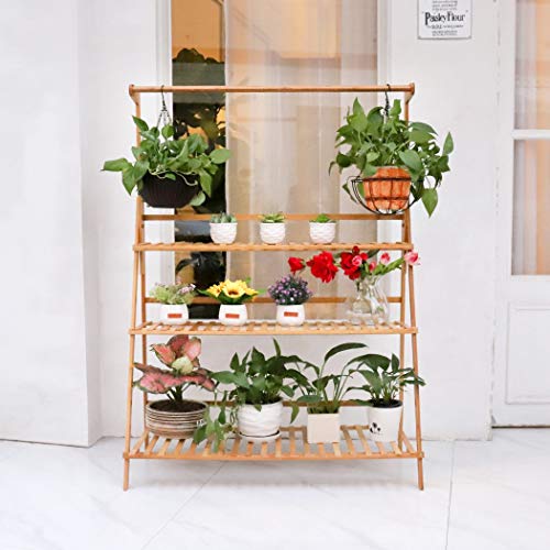 unho Bamboo Hanging Plant Stand 3 Tier Ladder Flower Pot Display