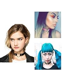Arroyner Black Goth Leather Choker Punk Choker Necklace Collar Hoop Chain Set Classic with Charms for Women Girls