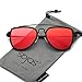 SOJOS Fashion Aviator Unisex Sunglasses Flat Mirrored Lens Double Bridge SJ1051 with Matte Black Frame/Red Mirrored Lens