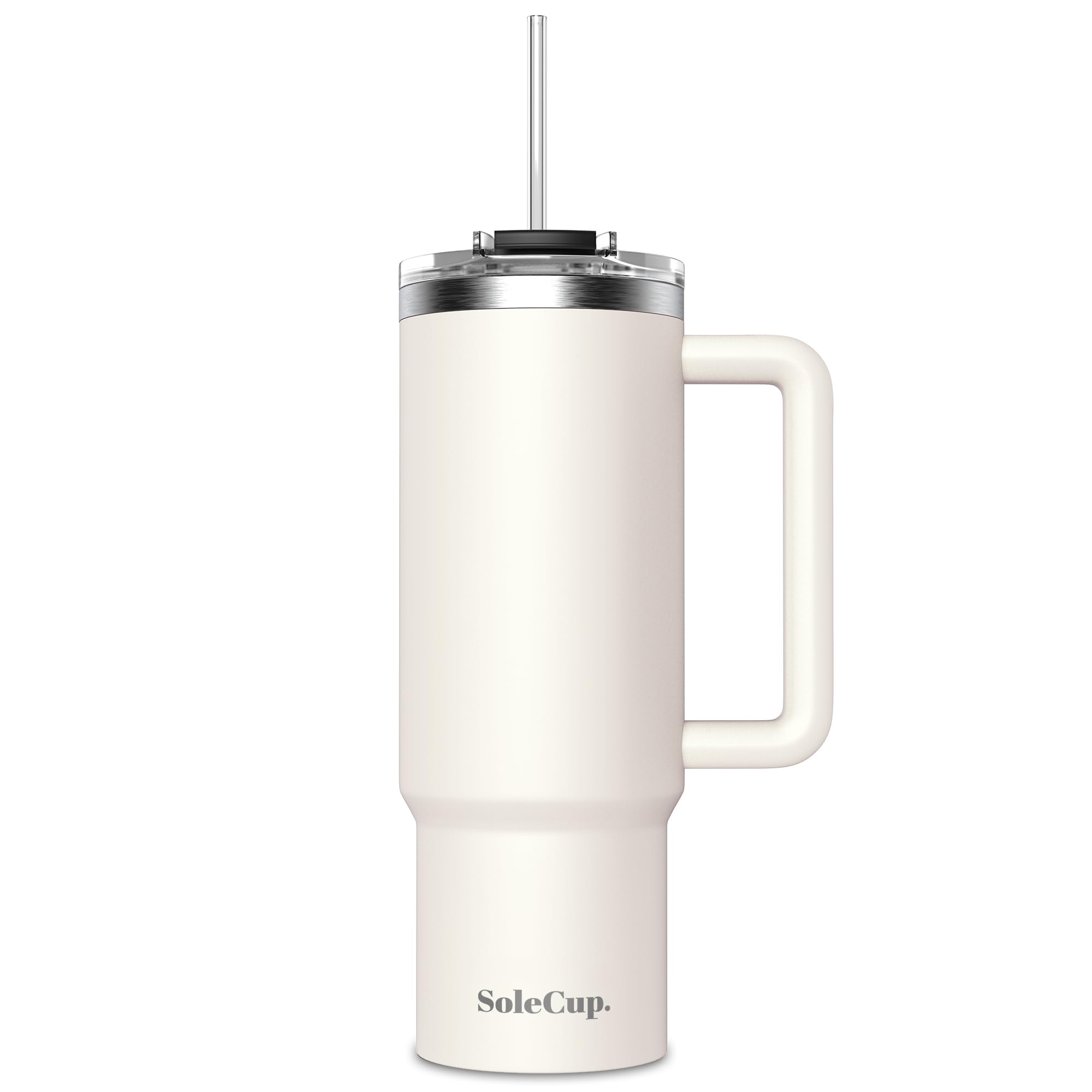 SoleCup. 30oz Travel Mug with Handle, Lid and Two Straws, Drinks Stay Hot for 8 Hours and Cold for 24 Hours - Double Wall Stainless Steel Vacuum Insulated Tumbler (Cream, 30oz) — image 1