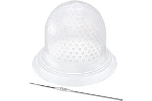 FRIUSATE Hair Coloring Highlighting Cap, 2 Pieces Silicone Highlight Cap Pull Through Caps Hair Coloring Frosting Cap with Hook, Hair Highlighting Kit Gloves and Brush for Salon Tools Women Men