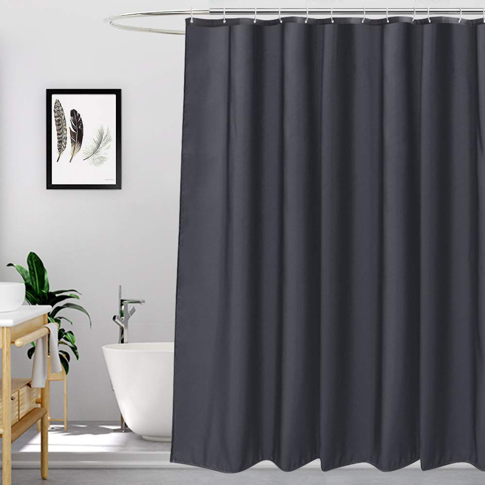 EurCross 200cm Long Fabric Dark Gray Shower Curtain 180x200 cm drop, Water Resistant Mould Proof and Mildew Resistant Deep Grey Shower Curtain Liner 72 x 78 inches