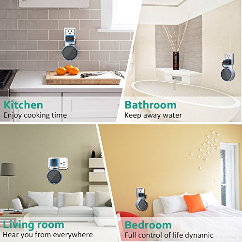 Bovon Outlet Wall Mount Hanger Holder Stand for Dot 2nd Generation, Best Space-Saving Dot Accessories for Your Smart Home Speaker without Mess Wires or Screws (Short Charging Cable Included) (White) - Thumbnail 6