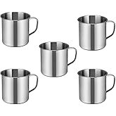 NUOBESTY Metal Shot Glasses 5pcs Camping Coffee Mug Drinking Soup Cup Stainless Steel Water Mug Outdoors Cup with Handle for Hot or Cold Hiking Hunting Fishing Insulated Tumbler