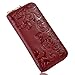 ECOMBOS Women Long Wallet leather Zipper Around Print Morning Glory Red