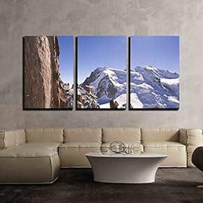 3 Piece Canvas Wall Art - Massif Mont-Blanc, Aiguille Du Midi. France. 3842 Meters Above Sea Level. - Modern Home Art Stretched and Framed Ready to Hang - 16"x24"x3 Panels