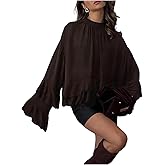 Verdusa Women's Asymmetrical Tops Business Casual Outfits Mock Neck Dressy Blouse Ruffle Layered Chiffon Shirts Flowy Top