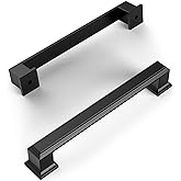 Amerdeco 10 Pack Matte Black 5 Inch(128mm) Hole Centers Kitchen Cabinet Pulls Cabinet Hardware Kitchen Handles for Cabinets C