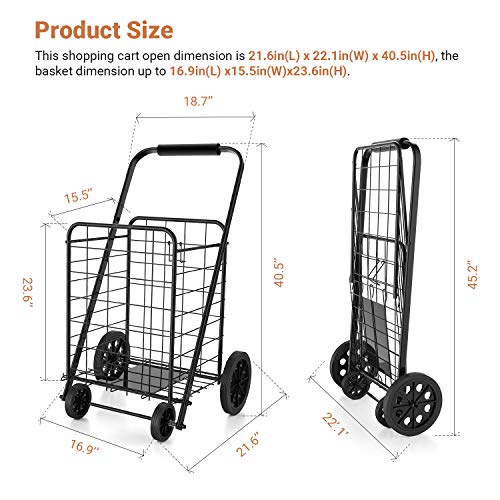 Grocery Cart With Wheels, Heavy Duty Foldable Lightweight Shopping Cart