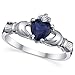 Metal Masters Sterling Silver 925 Irish Claddagh Friendship & Love Simulated Sapphire Blue Heart CZ Cubic Zirconia Ring 7