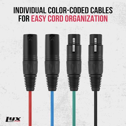LyxPro Audio Snake Channel XLR 3 Pines Multi Red Desglose para Sonido de Escenario Iluminación y Estudio de Grabación XLR a RJ45 Ethercon con Cable de 3 Pies (Par de 4)