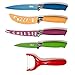 HULLR 9-Piece Kitchen Knife Set Stainless Steel Knives with Multi Colored Non-Stick Coating includes Ceramic Peeler Gift Box