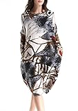 ELLAZHU Women Spring Cotton&Linen Bohemia Print Midi Dress Onesize SZ273 Brown