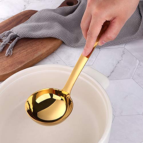 Gold Soup Ladle, BuyGo Large Serving Soup Spoon Stainless Steel Long Handle Soup Pan Ladle for Cooking, Stirring, Dishwasher Safe, 11.81 inches - Thumbnail 4