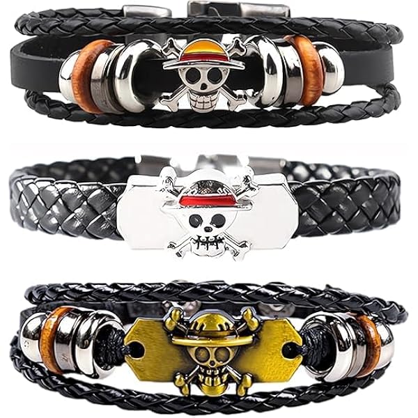 Amazon.com: Nuahyaz 3Pcs Anime Leather Bracelets, Skull Punk Alloy
