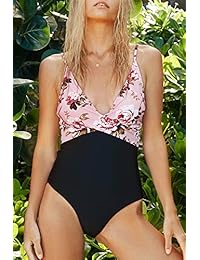 CUPSHE traje de baño de una sola pieza con cuello en V y flores rosas para dama