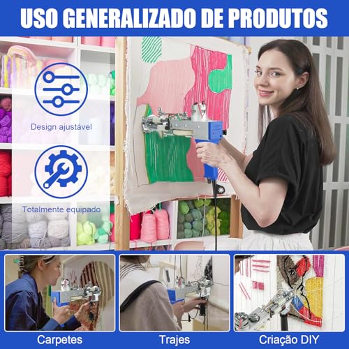Arma de Tufos de Tapete, Kit Iniciante de Pistola de Tufos de Tapete com Aparador de Carpetes, kit de Tufos de Tapete de Pilha de Corte 2 em 1, Pistola Elétrica Rug Tufting Gun com Velocidade