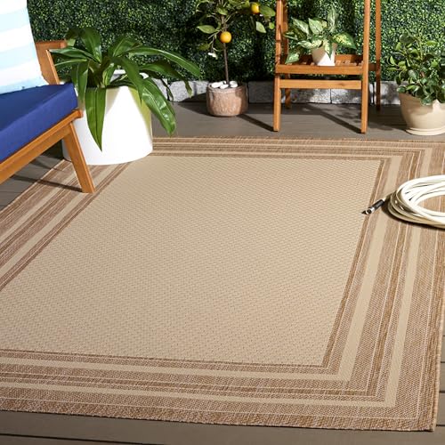 SAFAVIEH Washable Rug Outdoor Courtyard Collection - 5'3" x 7'7", Beige & Dark…