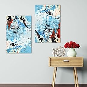 2 Panel Canvas Wall Art - Abstract Blue Color Splash - Giclee Print Gallery Wrap Modern Home Art Ready to Hang - 16"x24" x 2 Panels