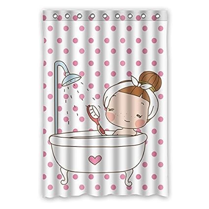 Chatae Red Polka Dot Shower Curtain Pretty Girl Taking A Bath