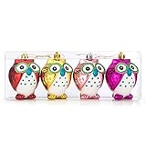 iPEGTOP Shatterproof Christmas Owls Ornaments, 4ct 100mm/4