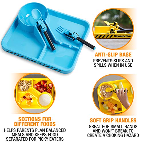 Dinneractive Dining Set For Kids - 3 PC Construction Themed Dinnerware - Tractor Utensils - Toddler Plates - Baby Dishes - Thumbnail 3