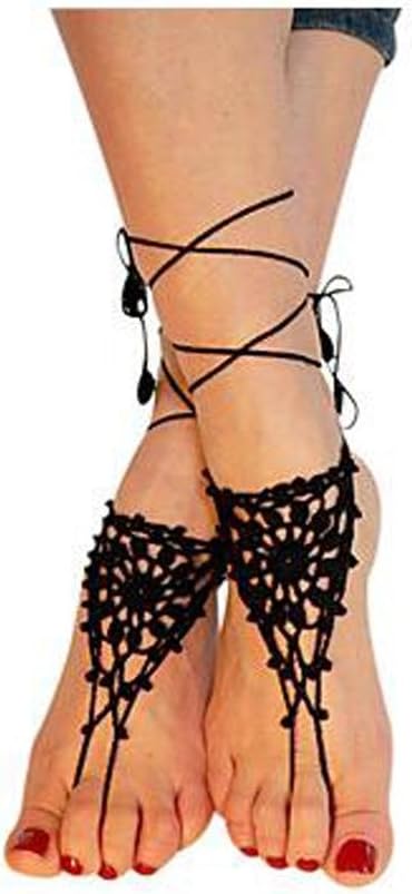 GYJUN Women's Hollow Out Barefoot Flowers Crochet Sandals Ankle Bracelet Anklet Barefoot Sandals