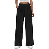 FireSwan Women's Wide Leg Pants Elastic High Waist Casual Palazzo Pants Trousers with Pockets