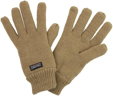 SANREMO Unisex Kids Knitted Fleece Lined Warm Winter Gloves (7-14, Camel)