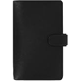 Filofax Saffiano Organizer, Personal Compact Size, Black - Cross-Grain, Leather-Look, Six Rings, Two-Weeks-to-View Insert, English (C022469)