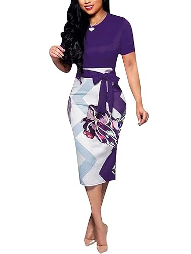 Bodycon Dresses for Women Short Sleeve Round Neck Floral Slim Fit