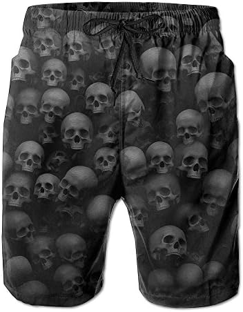 Feimao Mass Grave Skulls Men's Quick-Dry Beach Shorts Boardshort Beach Swim Trunk Summer Outdoor Casual Surf Shorts with Pockets