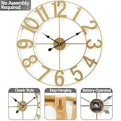 Sorbus Gold Metal Wall Clock - 16 inch Decorative