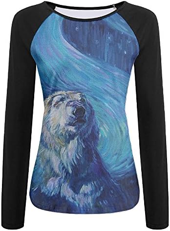 Women Sky Spirit Polar Bear Long Sleeve Raglan Baseball T Shirt Color White XL