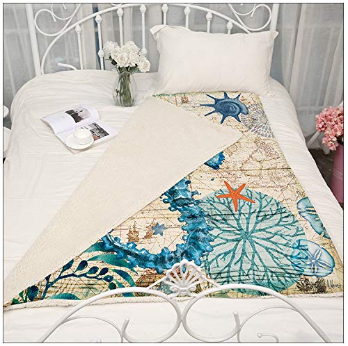 Qucover 3D Print Sea Horse Coral Velvet Throw Blankets Throws Bed Sheet with Sherpa Lining for All Season 59x79 Inch - Thumbnail 5
