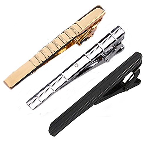 Tie Clips Bar Set for Man 3pc Necktie Clip 2.36 Inches Black Gold Silver Mix Color Variety Sets