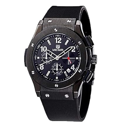 Gmarks Megir Elegant Design Analog Chronograph Sports Series Genuine PU Strap Watch -3002 WHT